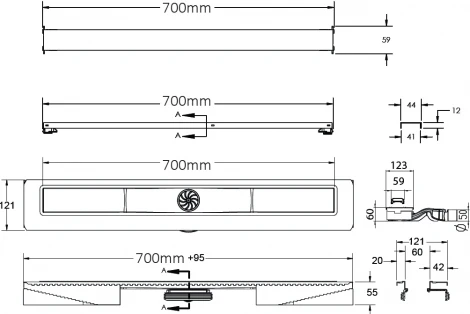 Душевой лоток Berges Wasserhaus C1 Brise 090132 70 см