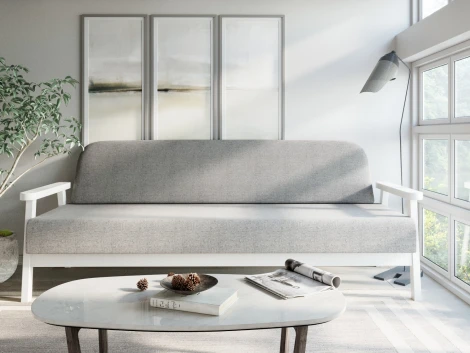 Диван Arsko прямой Флори Б белая эмаль рогожка серая