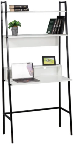 Письменный стол Woodville Минден с надстройкой белое тиснение / черный 553627