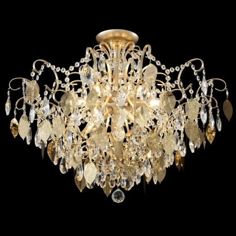 Потолочная люстра на штанге Crystal Lux ESMIRALDA PL9 GOLD (220V, подвески, листья)