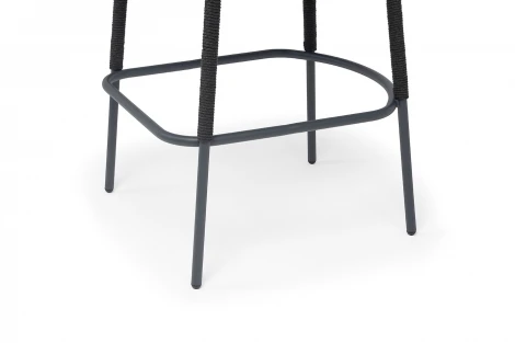 "Марсель" стул барный плетеный из роупа, каркас из стали темно-серый (RAL7024) муар, роуп темно-серый круглый, ткань темно-серая 027 NEW 4SIS MAR-BCH-st002 RAL7024 Mua D-grey(D-gray027)