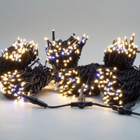 Комплект 3 тепло-белых нити по 20м с мерцанием белого диода, 600 LED, провод черный каучук 2,3мм, IP54 Laitcom ECO600BLW-11-1WW