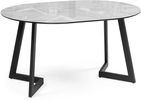 Стеклянный стол Woodville Алингсос 100(140)х100х76 белый мрамор / черный 532387