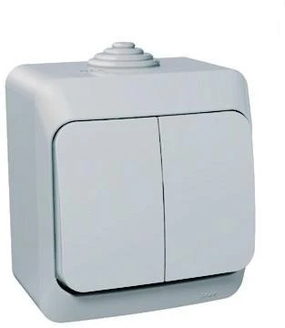 Выключатель накладной двухклавишный (серый) IP44 Systeme Electric BA10-042C