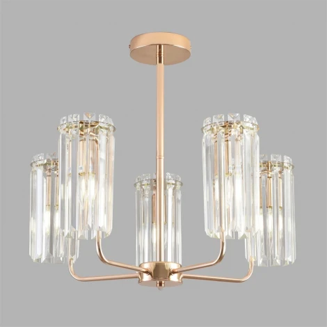Потолочная люстра на штанге с хрустальными подвесками Lumion Favla 8347/5 золото/прозрачный, металл/хрусталь E14 5*40W 220V