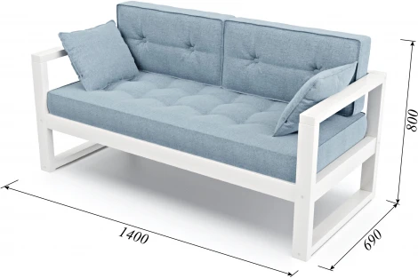 Диван Arsko Астер Мини белая эмаль голубая рогожка