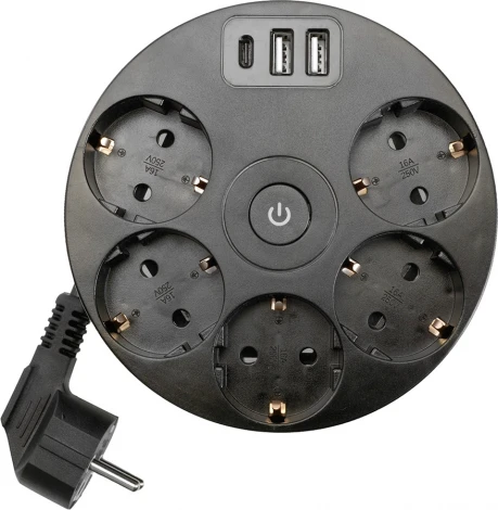 Удлинитель 5-и местный 2,5 метра с заземлением 2хUSB Type A+C Stekker Comfort 49656