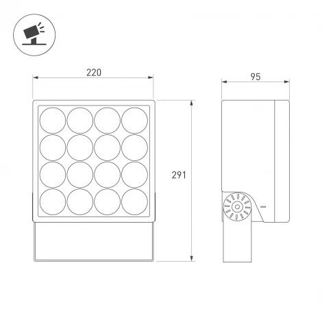 Прожектор светодиодный уличный ALT-BLOCK-S220x220-50W Warm3000 (GR, 15 deg, 230V) (Arlight, IP66 Металл) 054756