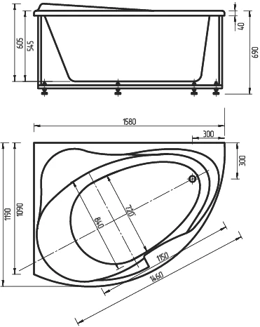 Акриловая ванна Акватек Альтаир L, вклеенный каркас