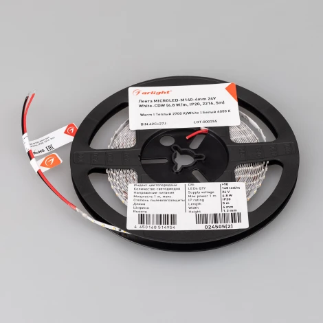 Светодиодная лента MICROLED-M140-4mm 24V White-CDW (4.8 W/m, IP20, 2216, 5m) (Arlight, узкая) 024505(2)