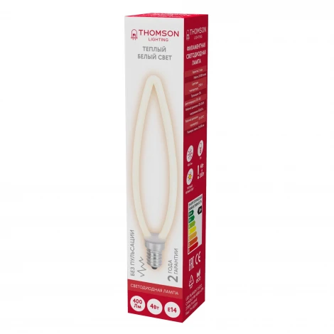 Лампочка светодиодная филаментная белая свеча E14 4W Thomson Deco Candle TH-B2389