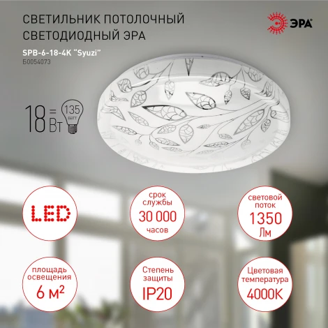 Потолочный светильник светодиодный ЭРА SPB-6-18-4K Syuzi