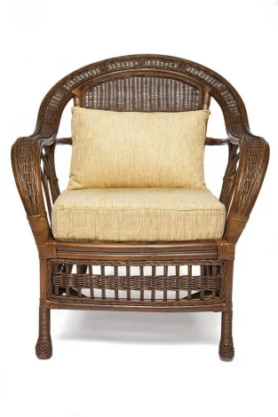 КОМПЛЕКТ для отдыха "MICHELLE" (стол со стеклом+ диван + 2 кресла подушки) Pecan Washed (античн. орех), Ткань рубчик, цвет кремовый Tetchair MICHELLE 9451