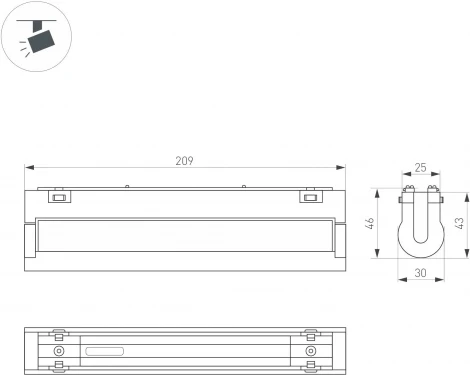 Трековый светильник магнитный Downlight MAG-VIBE-LASER-TURN-L209-12W Day4000 (WH, 24 deg, 48V) (Arlight, IP20 Металл) 044429 (LED)