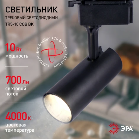 Трековый светильник ЭРА TR5-10 COB BK (LED, 220V)
