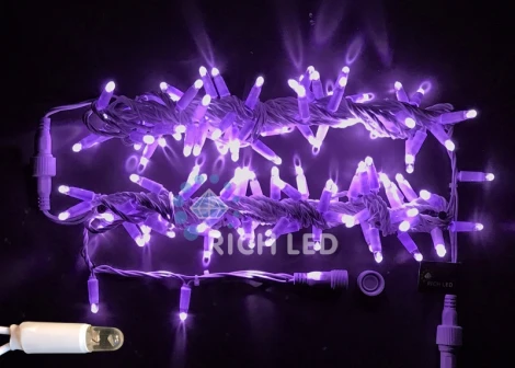Гирлянда светодиодная фиолетовая постоянного свечения 220B, 100 LED, провод белый, IP65 RL-S10C-220V-CW/V Rich LED