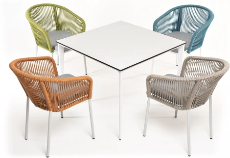 "Аркобалено" обеденная группа на 4 персоны со стульями "Марсель", каркас белый, роуп цветной 4SIS арт.УТ-00005979