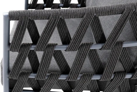 "Диего" кресло плетеное из роупа, каркас алюминий темно-серый (RAL7024) муар, роуп темно-серый круглый, ткань темно-серая 027 4SIS арт.УТ-00006829