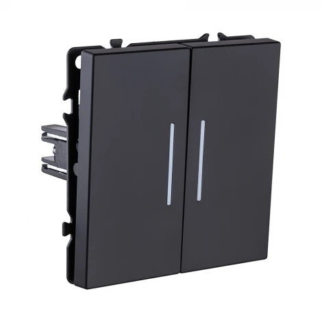 Выключатель 2-клавишный 10А/250В с LED подсветкой, черный матовый Kollinger Eclipse EC-010BK