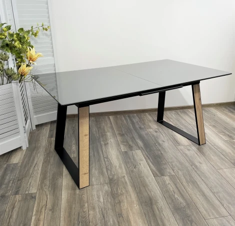 Стол Франк 160 ГРАФИТ, стекло / ДУБ ГАЛИФАКС-ЧЕРНЫЙ