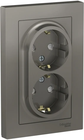 Розетка встраиваемая двойная с заземлением (сталь) Systeme Electric AtlasDesign ATN000926