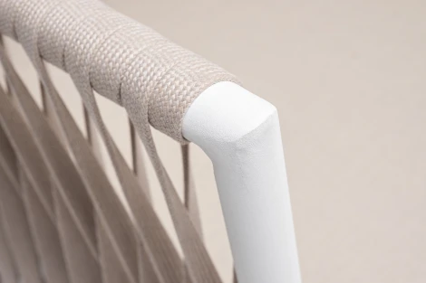 "Касабланка" диван 2-местный плетеный из роупа, каркас алюминий белый муар, роуп бежевый 20мм, ткань бежевая 15052 4SIS арт.УТ-00009934