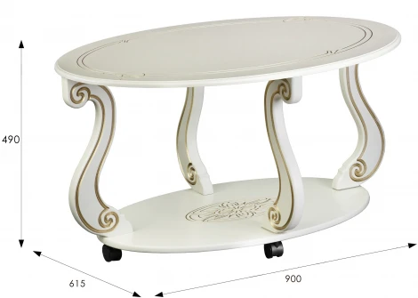 Стол журнальный Овация (М) на колесах слоновая кость/золото от фабрики Mebelik