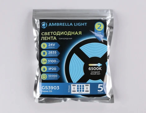 Светодиодная лента трехрядная Ambrella Illumination GS3903 2835 324Led 26W/m 24V IP20 6500K 5m