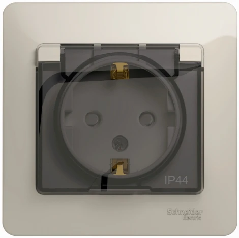 Розетка встраиваемая с заземлением, шторками и крышкой (молочный) IP44 Systeme Electric Glossa GSL000948