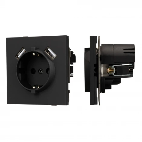 Механизм розетки с USB зарядкой SCT-TENDO-MUAA-SFPL-BK (230V, 16A) (Arlight, Матовый черный) 054603