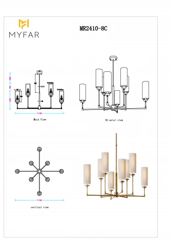 Потолочная люстра на штанге MyFar Richard MR2410-8C (220V)