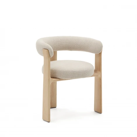 Granite Стул на 3 ножках из бежевого шенилла и массива ясеня в натуральной отделке La Forma (ex Julia Grup) арт.207759