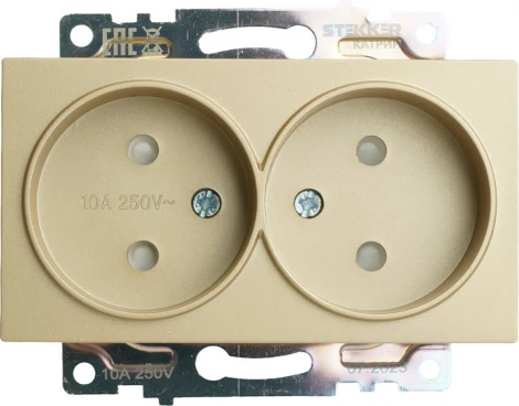Розетка двойная без заземления со шторками (золото) Stekker Катрин 49225