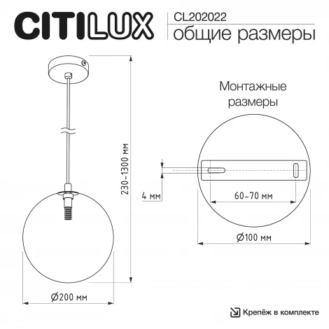 Подвесной светильник в форме шара Citilux Orton CL202022 (220V, на проводе, шар)