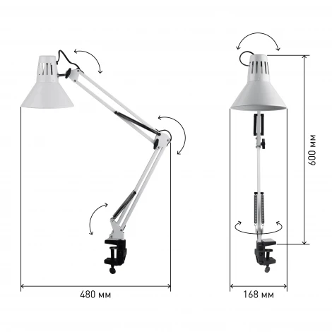 Офисная настольная лампа на струбцине Эра N-121-E27-40W-W (220V, выключатель)