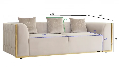 102AN-DIV-9173-BEG Диван Bern трехместный, велюр бежевый 233*96*69см Garda Decor