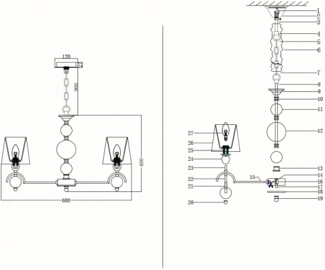 Подвесная люстра Lumien Hall Amelia LH1037/6P-NK-WT