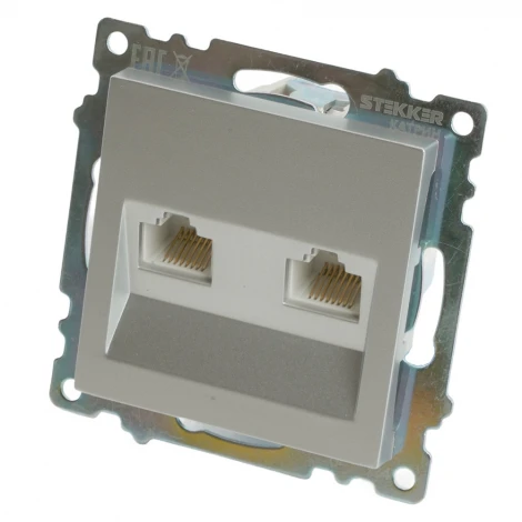 Розетка Ethernet RJ-45 двойная (серебро) Stekker Катрин 50005