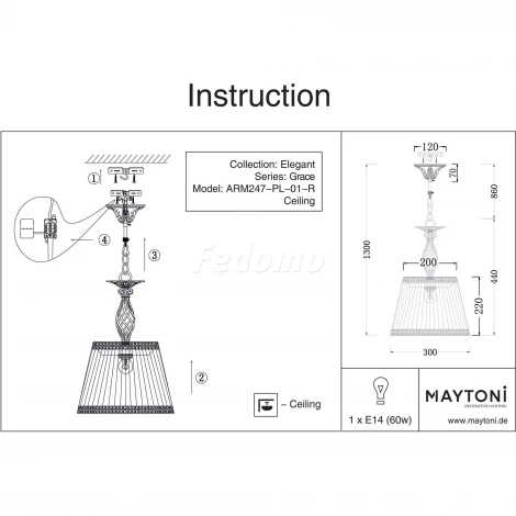 Подвесной светильник Maytoni Grace RC247-PL-01-R