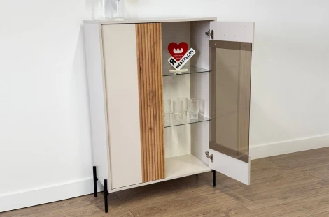 Доминика Комод (со стеклом) Mebelson (ЛДСП,Металл/Бежевый,Дуб крафт золотой) арт.174976,3369