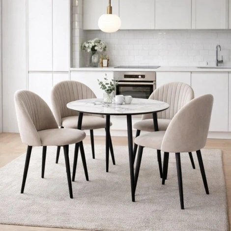 Стол МИЛТОН D89 цвет ПАНДОРА (PANDORA LIGHT 122 BG), керамика / Черный каркас M-City 64590