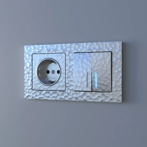 Выключатель двухклавишный проходной с подсветкой (hammer серебряный) Werkel W1222106 (a052085)