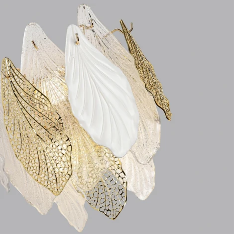 Бра Odeon Light Lace 5052/3W золото/белый/прозрачный/металл/стекло/фарфор/металл E14 3*40W (220V, подвески, лепестки)