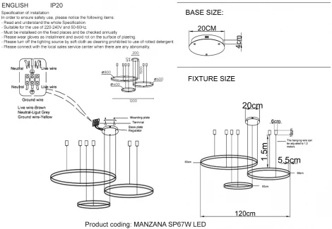 Подвесной светильник Crystal Lux MANZANA SP67W LED BLACK (220V, пульт управления, на тросе)