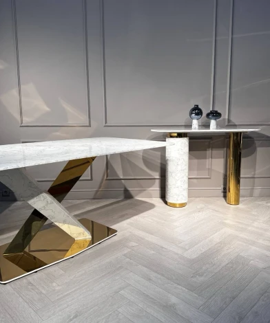 Стол обеденный IST-CASA Интерно Гранд MC3042-200WH, 200х100х75 см, белый мрамор/золото