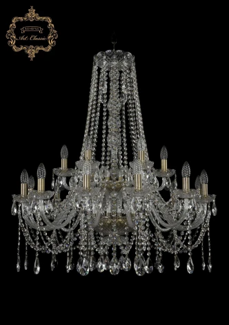 Подвесная большая люстра Art Classic 11.12 11.12.12+6.300.2d.h-98.Br.Sp (220V, хрусталь, на цепи, подсвечник, свеча)