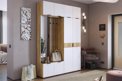 Прихожая "Бери К4" (1600х350х2226), цвет дуб крафт золотой/белое дерево Mebelson (арт.ПК04Бери.2563)