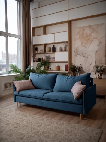 СКАНДИ Диван тканевый прямой синий D1 furniture арт.AAA41309020