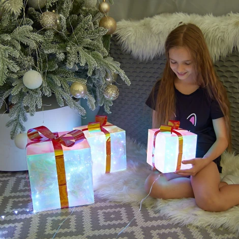 Светильник декоративный «Коробки с подарками», с USB проводом, 300 светодиодов, цвет корпуса радужный (Набор из 3штук) Uniel ULD-R509 USB GIFTBOX SET