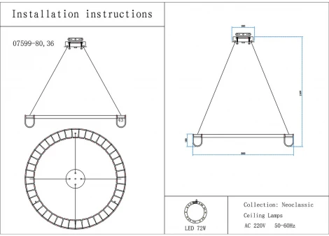 Подвесной светильник светодиодный Kink Light Гэлли 07599-80,36 (220V, на тросе, кольцо)